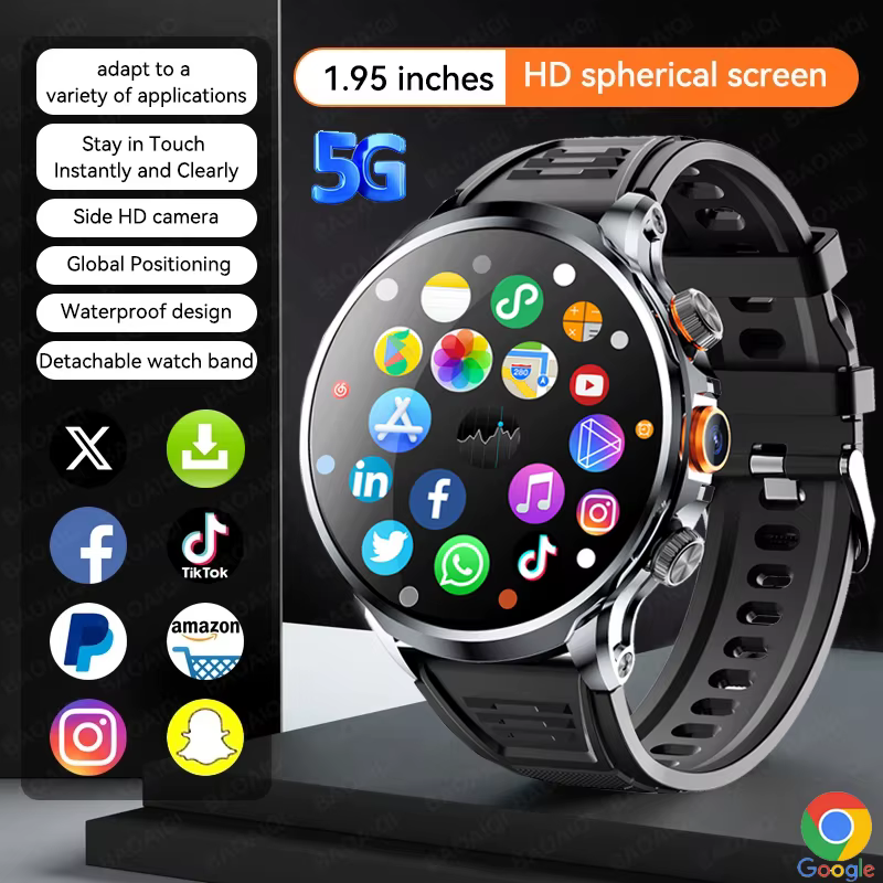 Montre connectée AMOLED 5G/4G, 1.95 pouces, batterie 1100mah, 8 go + 128 go de RAM, caméra 500W, GPS