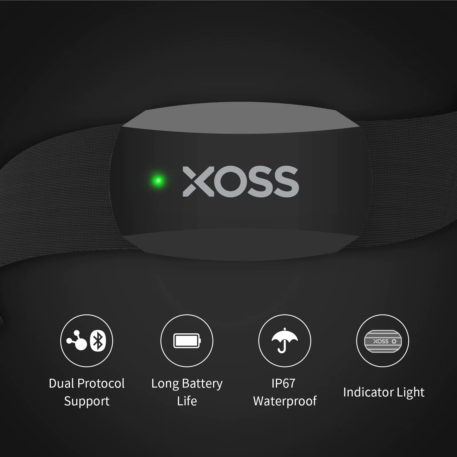 XOSS X2-Sangle de poitrine avec moniteur de fréquence cardiaque, capteur de fitness intelligent sans