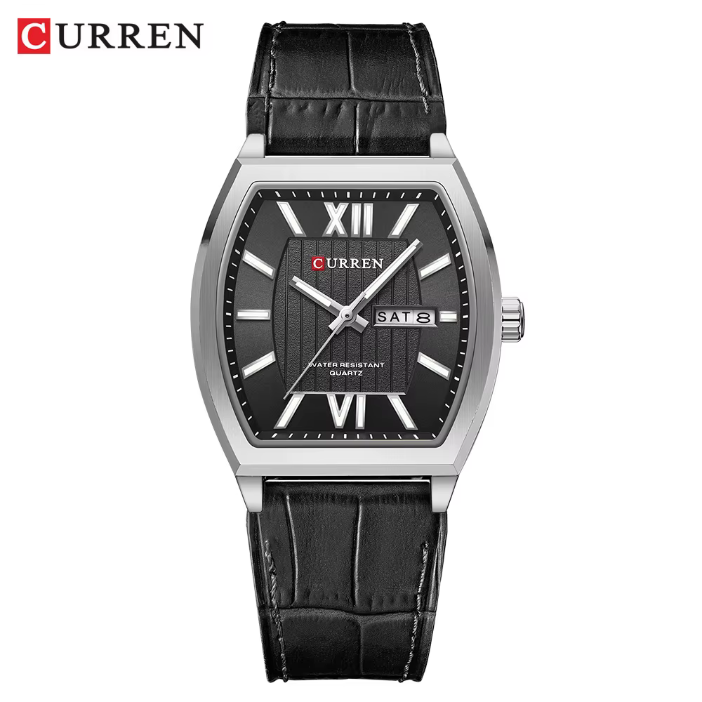 Montre pour homme CURREN au design minimaliste moderne avec jour et date, montre-bracelet rectangula