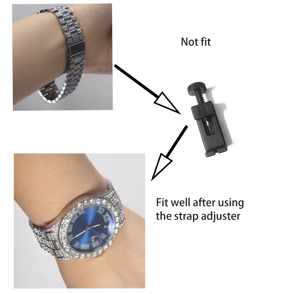 Ensemble de montres en argent pour hommes, 3 pièces, Hip-hop Punk incrusté de diamants + chaîne cuba