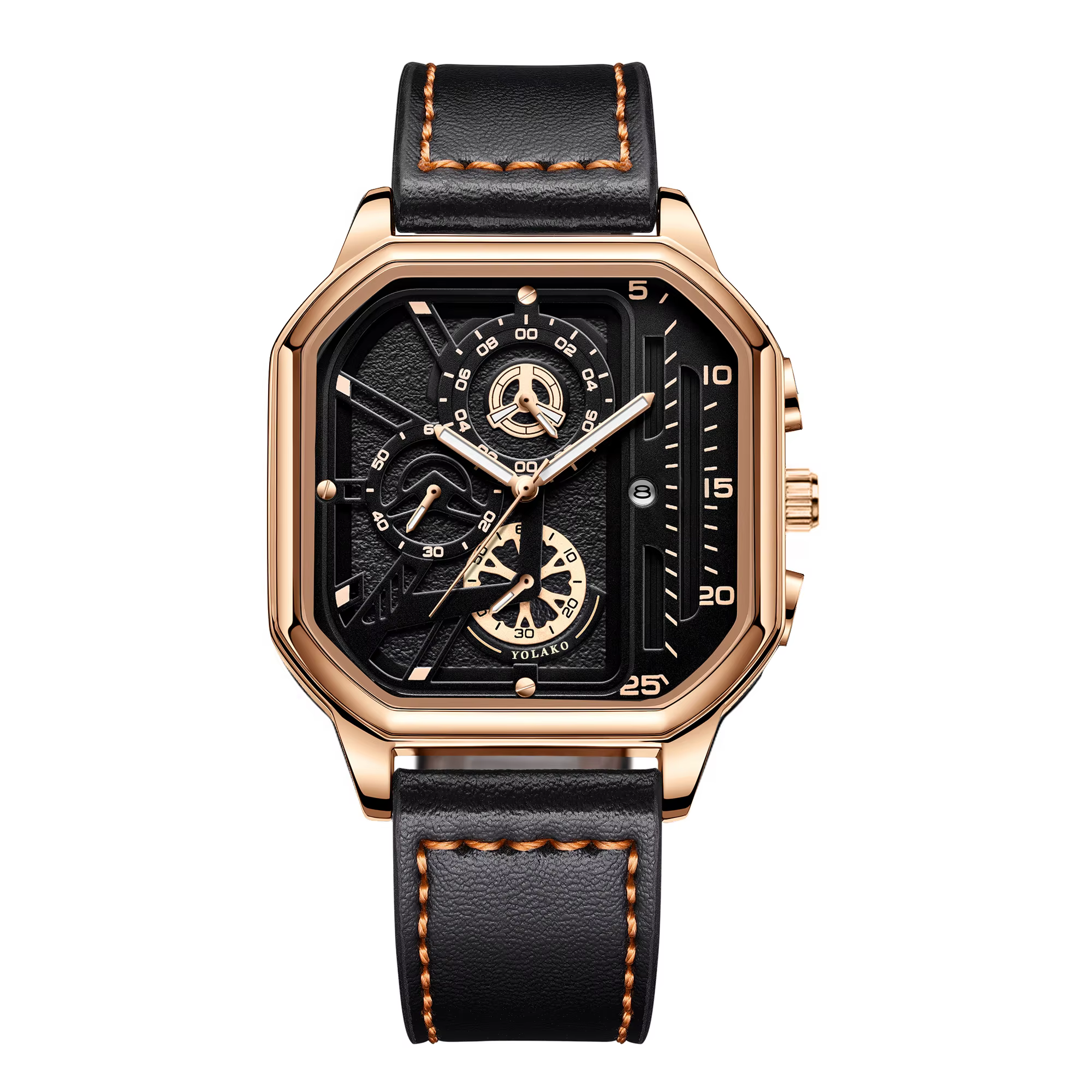Montre carrée de luxe à grand cadran pour hommes, bracelet en cuir PU décontracté, montres de sport