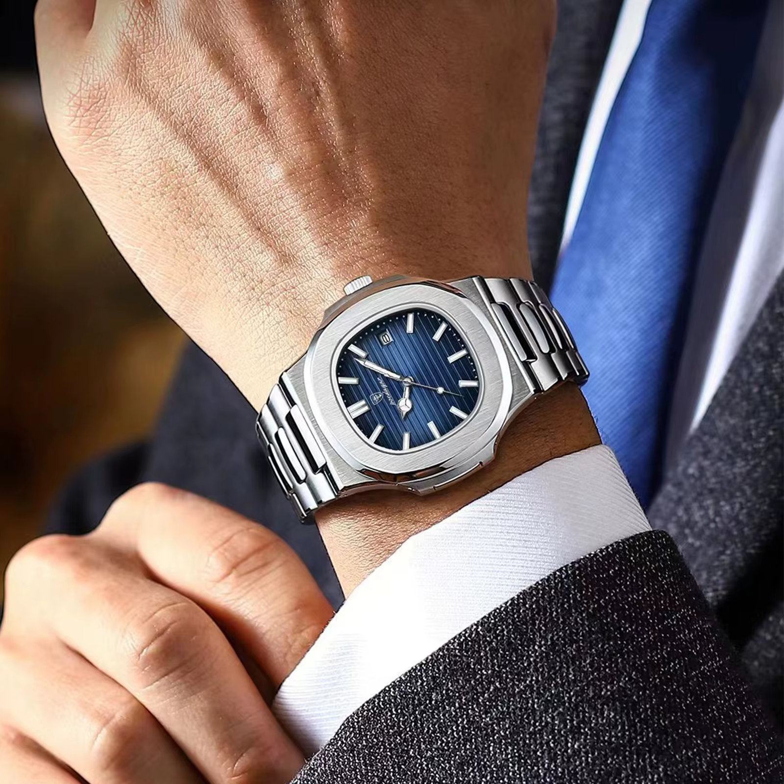 POEDAGAR marque de luxe hommes montre-bracelet à Quartz en acier inoxydable étanche lumineux Date ho