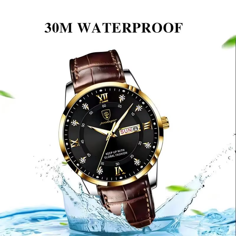 POEDAGAR marque de luxe hommes montres étanche lumineux en cuir Quartz homme montre-bracelet sport d
