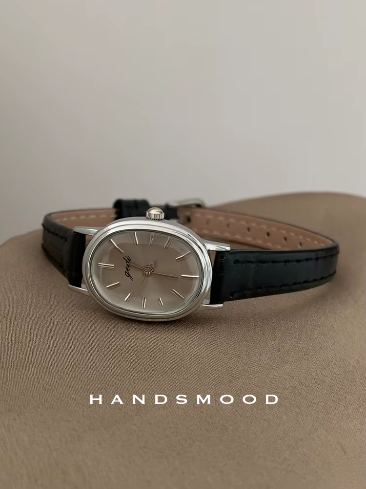 Montre pour femme Vintage montre à Quartz ovale gris argenté montre cadeau en cuir exquis montre pou