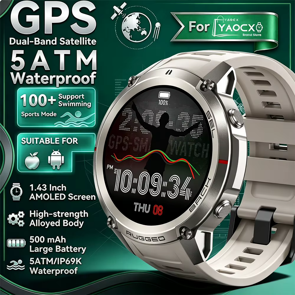 Nouvelle Montre Connectée GPS d'Extérieur 2026 avec Cartes Hors Ligne, Boussole, Suivi, Étanchéité 5