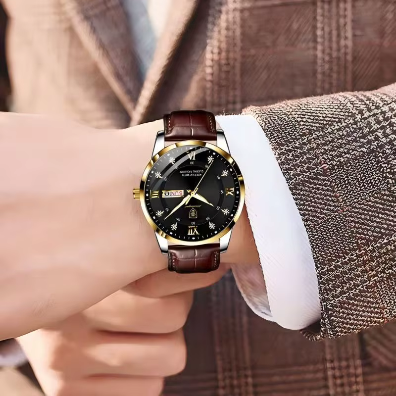 POEDAGAR marque de luxe hommes montres étanche lumineux en cuir Quartz homme montre-bracelet sport d