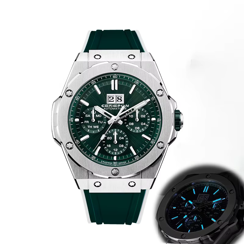 Montre mécanique multifonctionnelle pour hommes, série Blue Planet, entièrement automatique, ajourée
