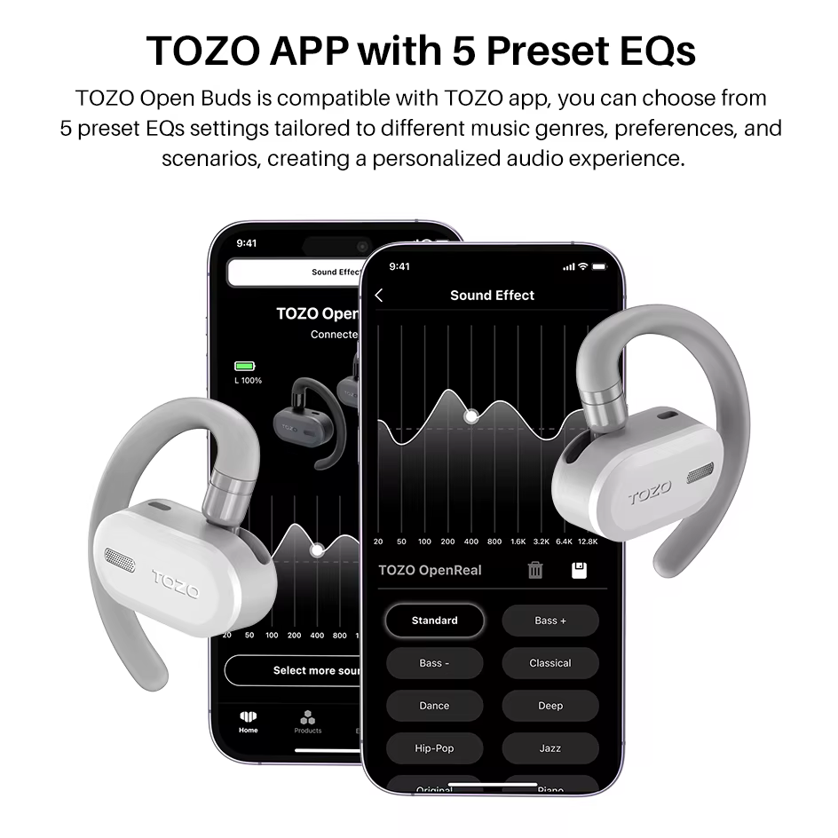 TOZO OpenBuds OWS Bluetooth 5.3 écouteurs oreille ouverte casque sans fil écouteurs appels cristalli