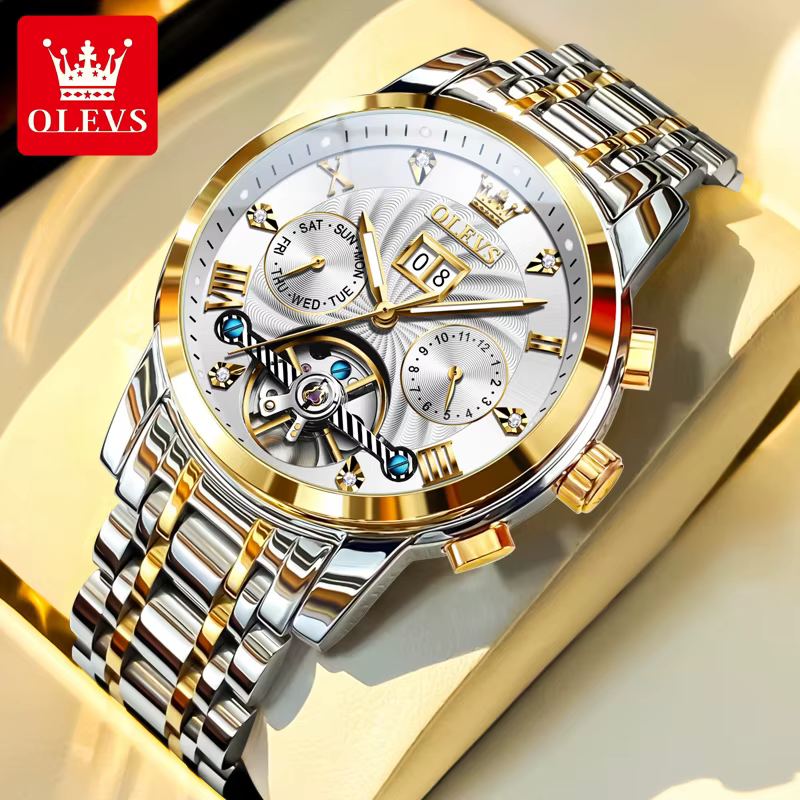 OLEVS 9910 montre-bracelet mécanique automatique pour hommes calendrier étanche calendrier lumineux 