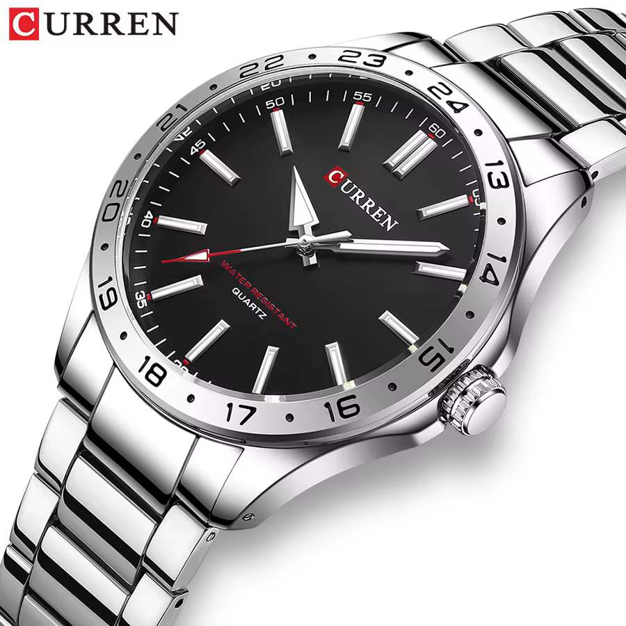 CURREN 8452 hommes montre à Quartz Simple mode loisirs affaires horloge noir argenté bracelet en aci