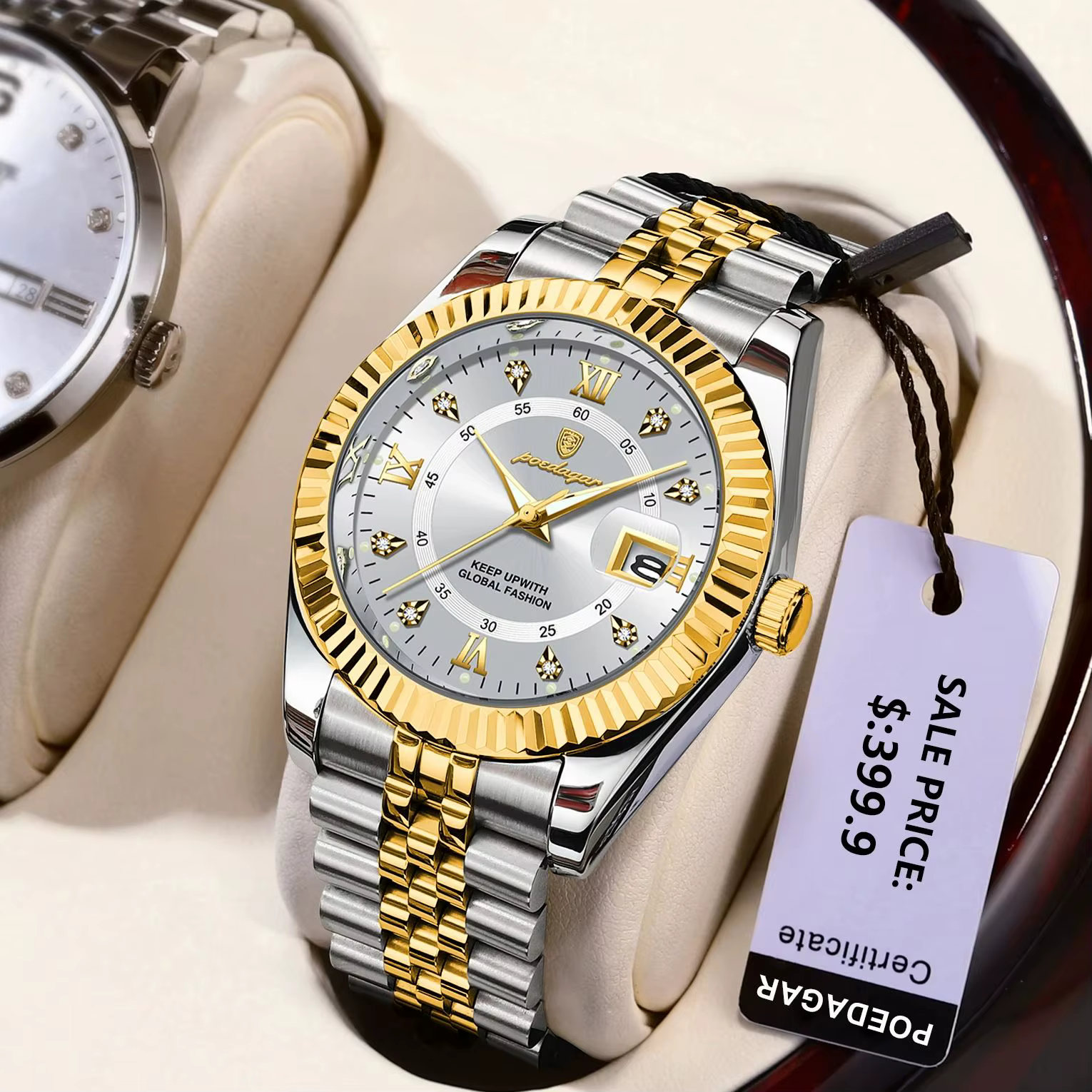 POEDAGAR classique luxe hommes montres à Quartz en acier inoxydable Date homme montre étanche lumine