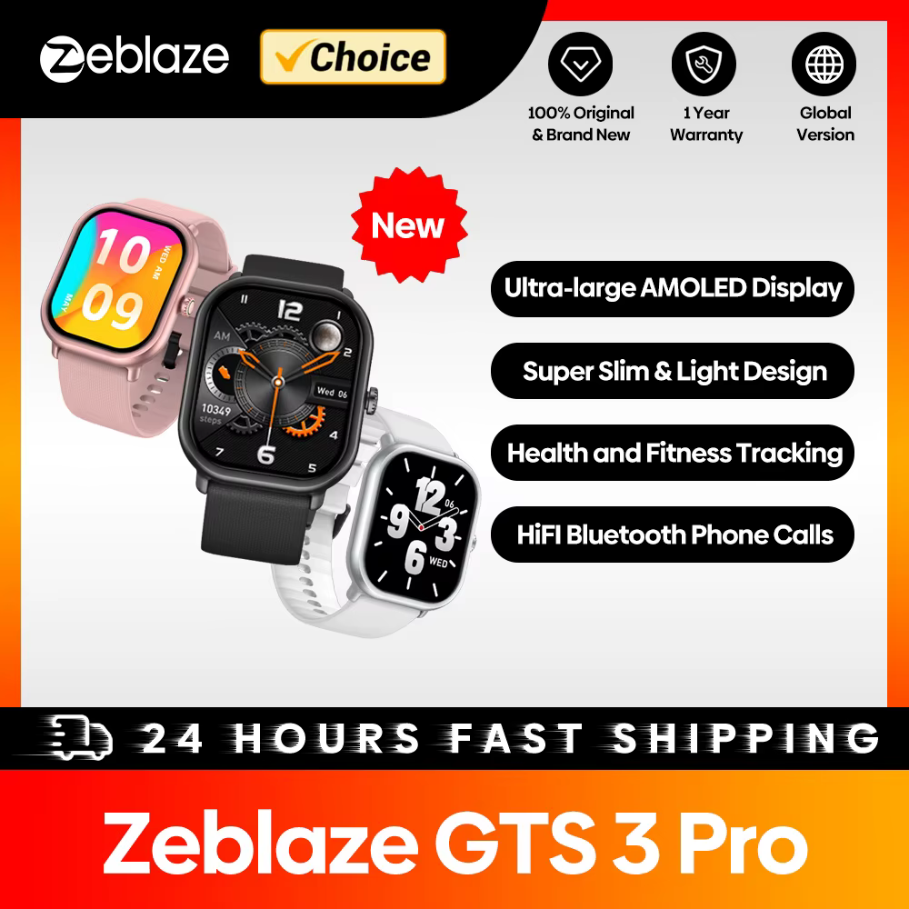 Zeblaze-Montre intelligente d'appel vocal pour hommes et femmes, GTS 3 Pro, Ultra-Big HD, Écran AMOL