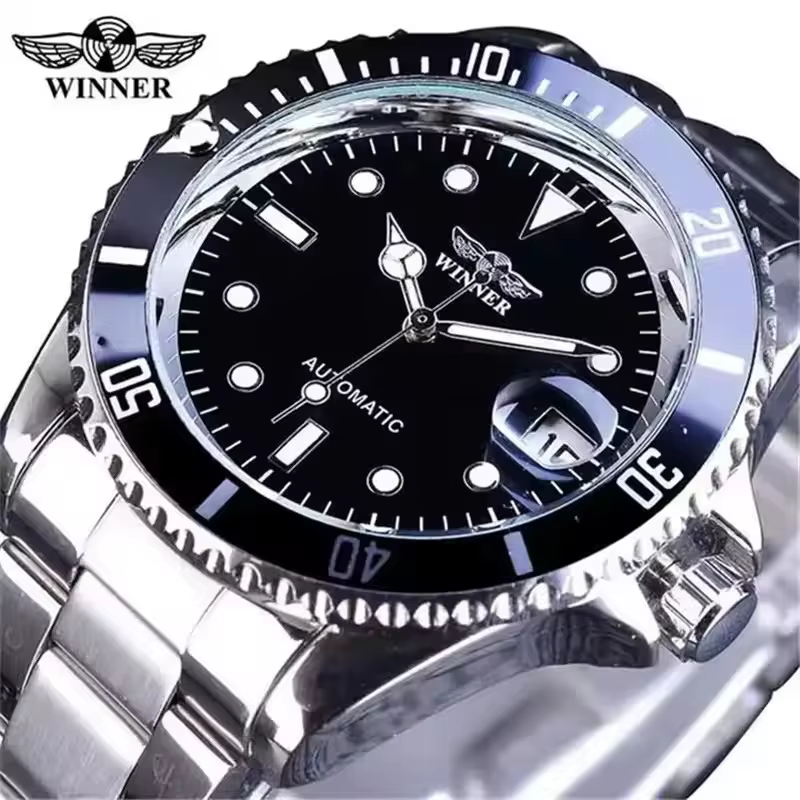 WINNER 002 montre-bracelet mécanique automatique pour hommes aiguilles lumineuses Date mode acier in