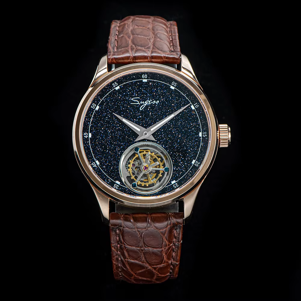 ST8230 Sugess Tourbillon mouvement montre hommes de luxe mécanique montre-bracelet véritable pierre