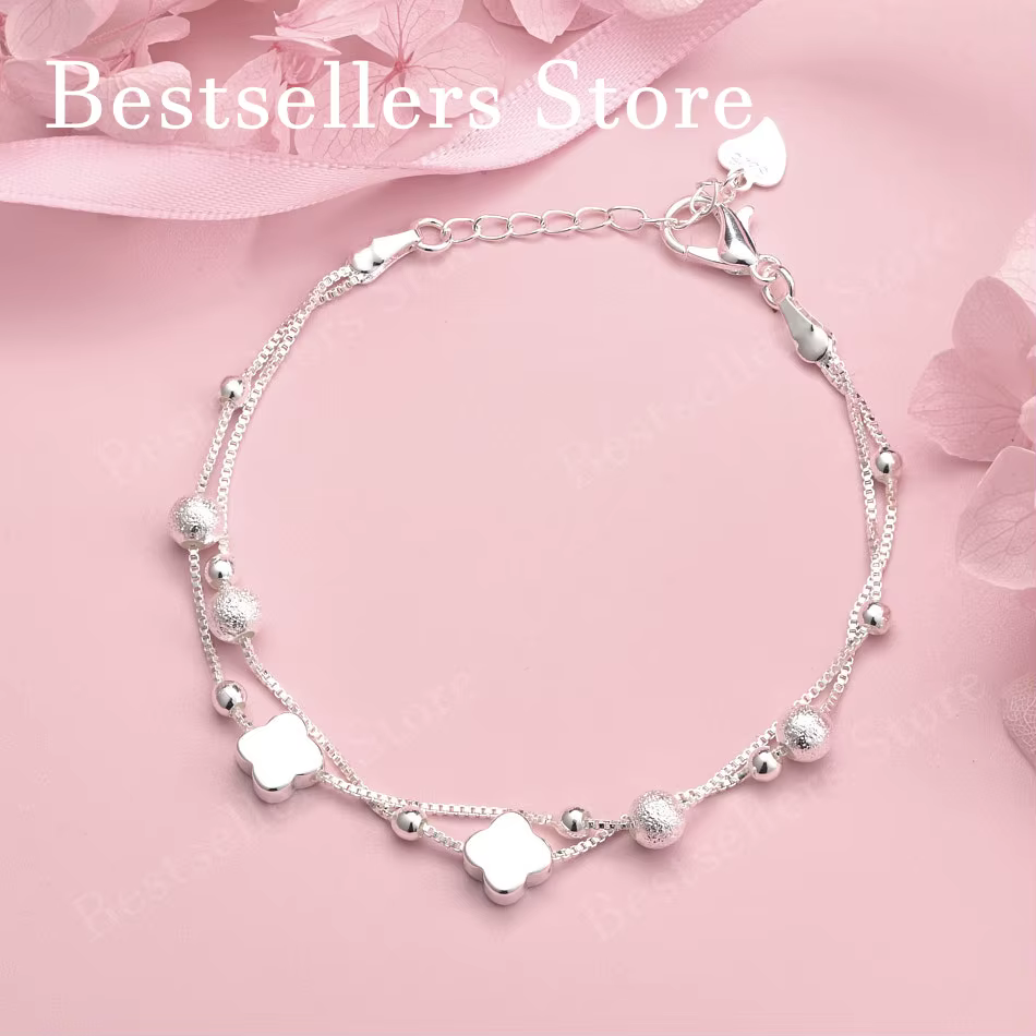Bracelet en argent sterling 925 avec perles trèfle exquises de 8 pouces pour les fêtes féminines, ac