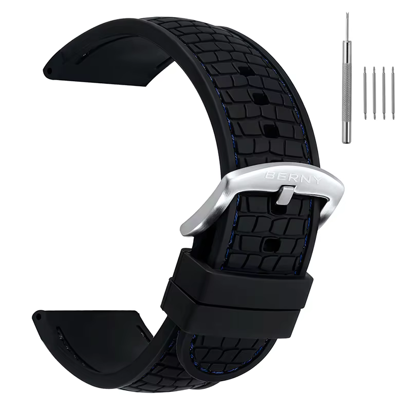 BERNY – bracelets de montre en silicone de 22mm, souples, étanches, avec boucle en acier inoxydable,