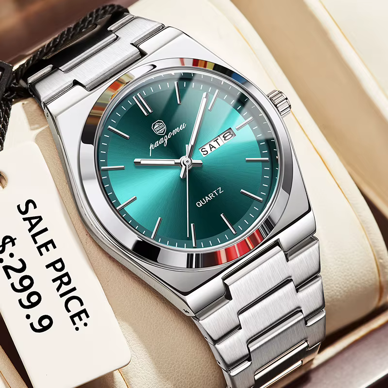 PAAZOMU mode hommes montre à Quartz en acier inoxydable étanche lumineux homme montre chronographe D