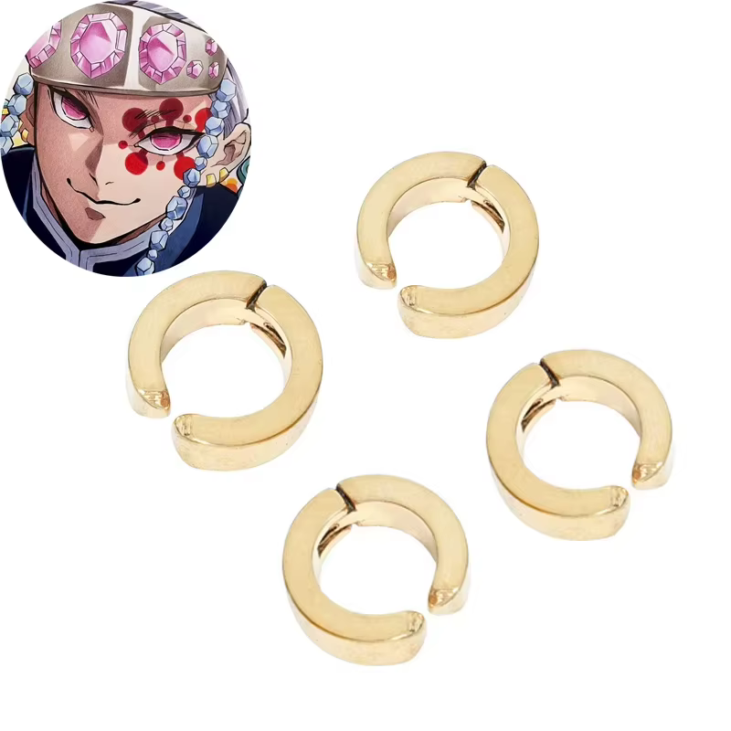 Accessoires de Cosplay Anime Uzui Tengen, couvre-chef, boucles d'oreilles dorées, autocollants de ta