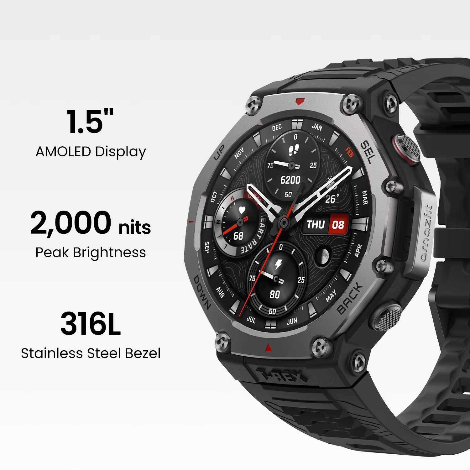 AMAZFIT-montre connectée T-Rex 3, 48mm, écran AMOLED, 27 jours d'autonomie, mode sport, 170