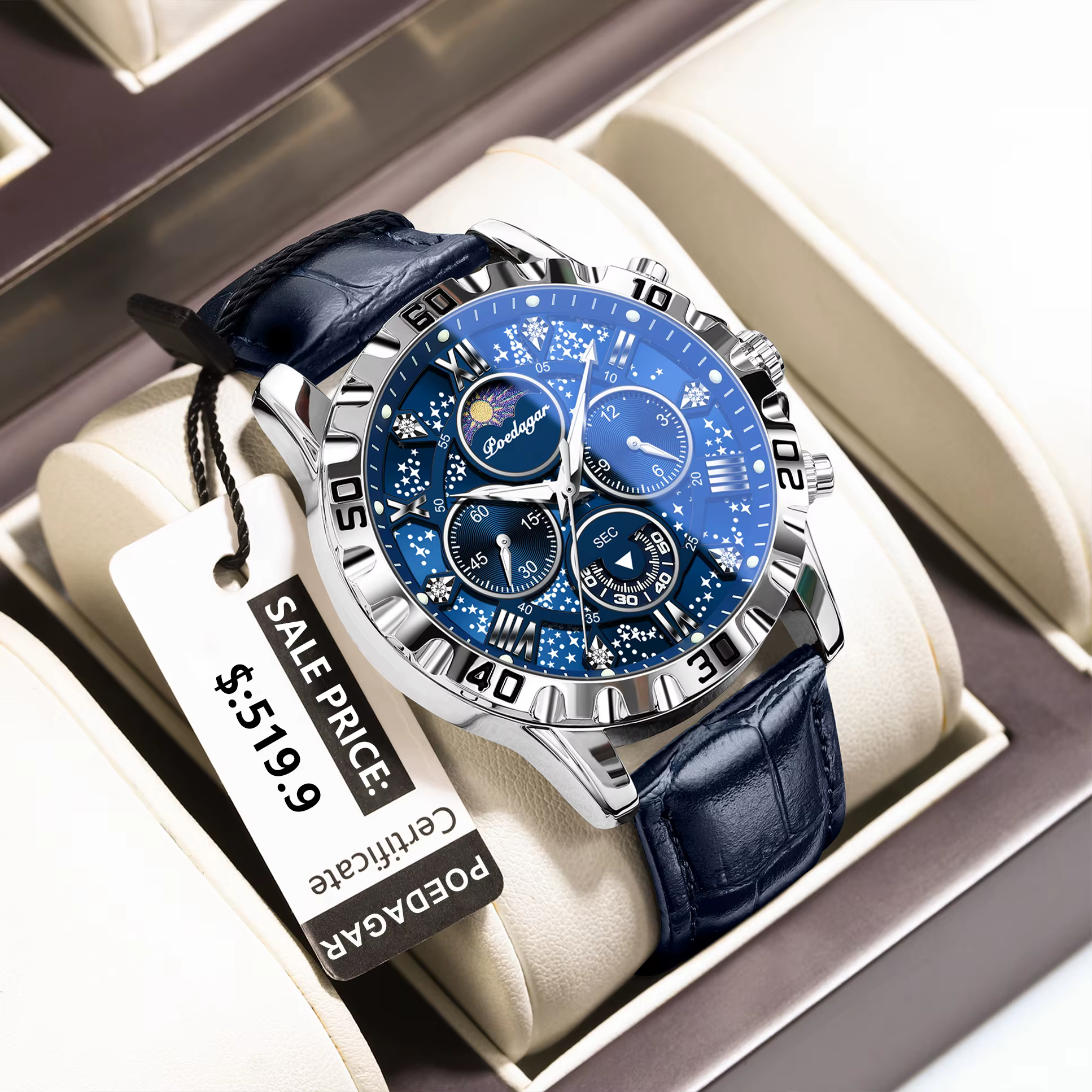 POEDAGAR luxe mode homme montre étanche lumineux chronographe montres en cuir pour hommes sport en p