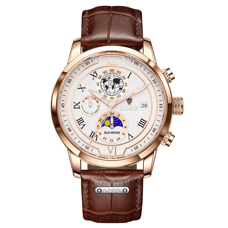 Nouvelles Montres Hommes 2026 LIGE Marque Haut de Gamme Cuir Chronographe Étanche Sport Automatique