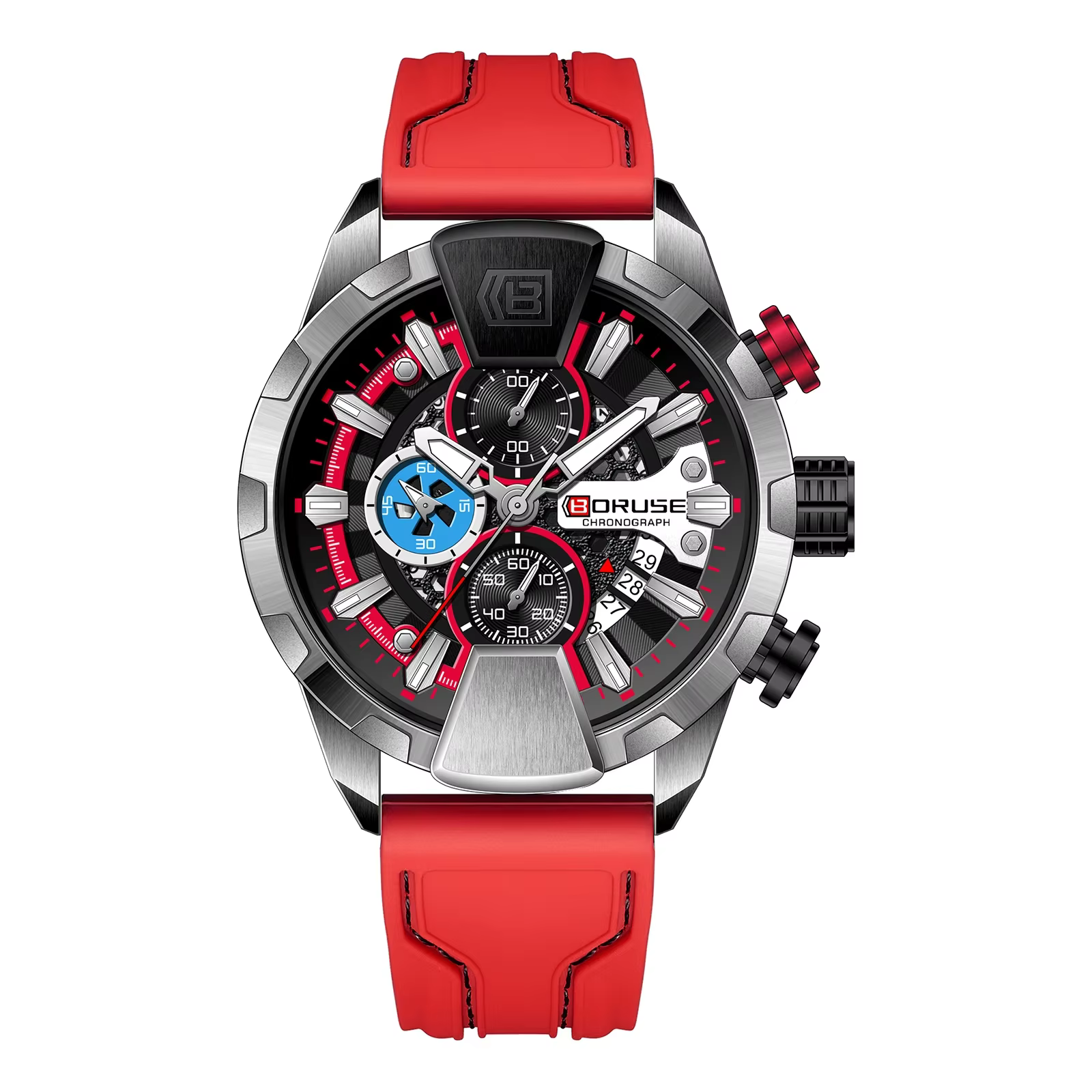 BORUSE montres pour hommes rouge étanche chronographe montre hommes d'affaires montre-bracelet calen