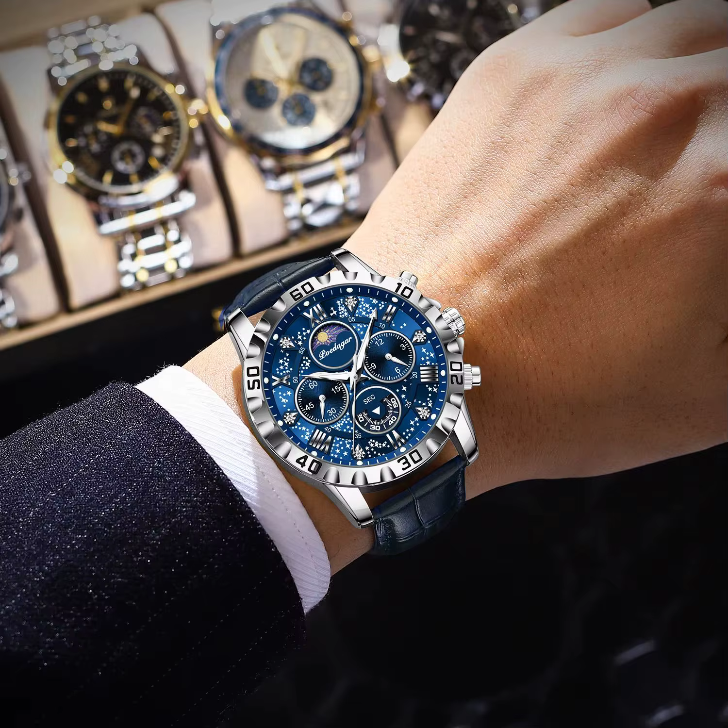 POEDAGAR luxe mode homme montre étanche lumineux chronographe montres en cuir pour hommes sport en p