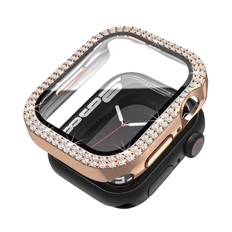 Étui en verre trempé avec film diamanté pour Apple Watch, 46mm 42mm 45mm 41mm 44mm 40mm, coque pour