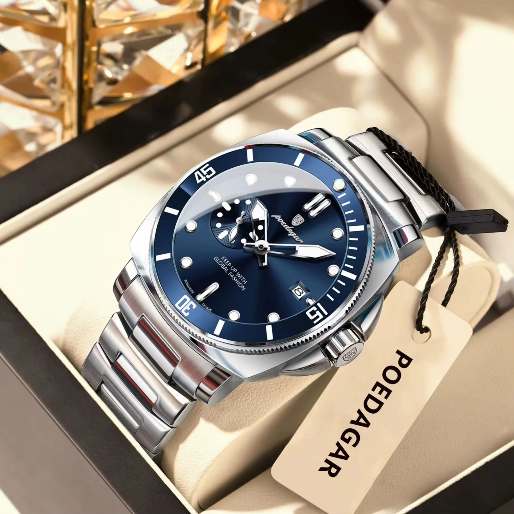 POEDAGAR haut à la mode montre de luxe pour hommes étanche lumineux Date montres pour hommes en acie