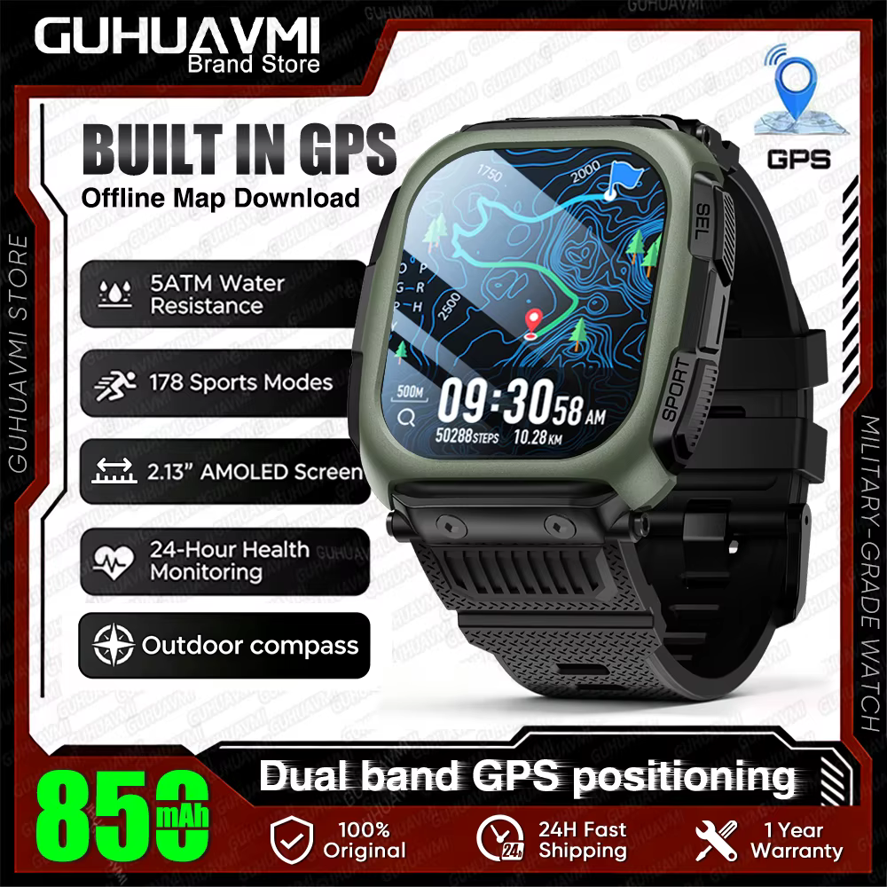 Montre intelligente militaire avec carte GPS 2026 pour hommes, étanche 5ATM, suivi d'activité, appel