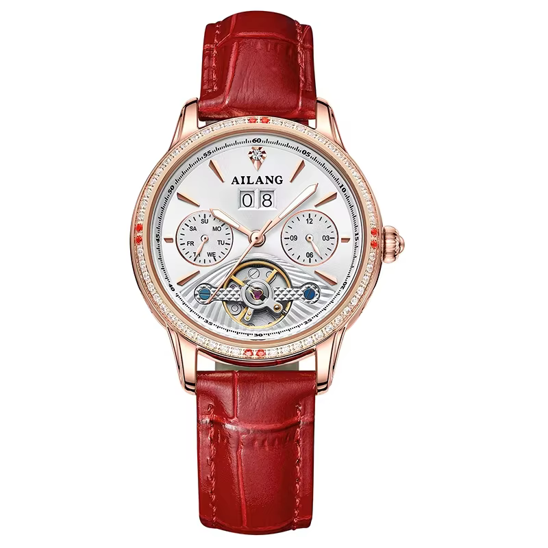 Montre automatique mécanique Seagull Fashion pour femme, bracelet en cuir, étanche, squelette, avec 