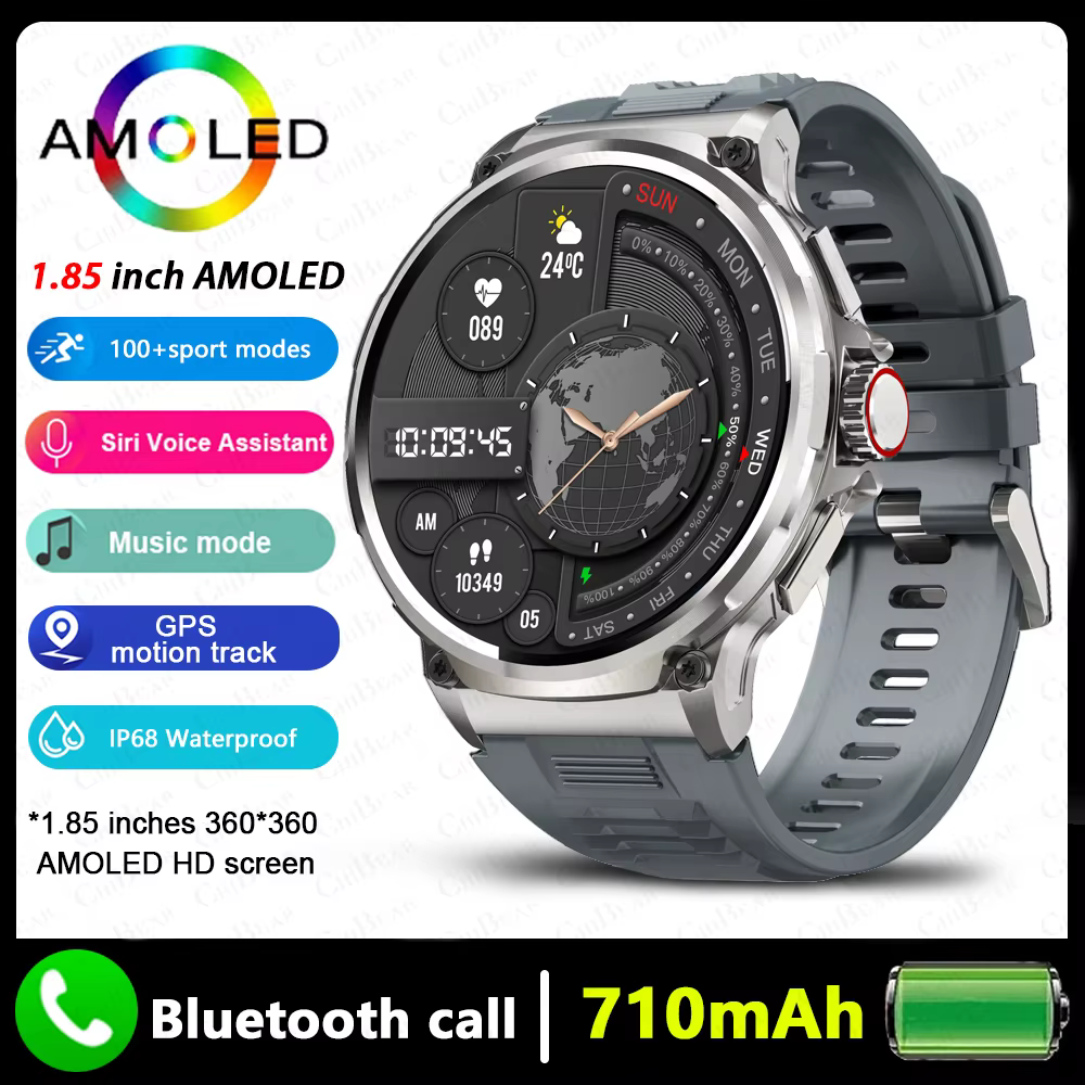 2025 nouveau militaire GPS V69 montre intelligente hommes 1.85 pouces 710 mAh fréquence cardiaque GP