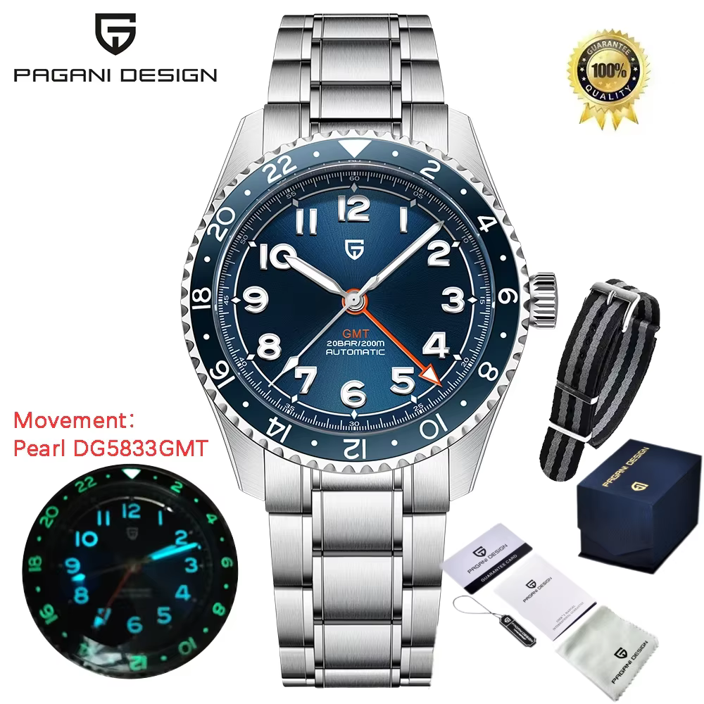 Montre Pagani Design 2026 nouvelle collection Top PD1784 Pearl DG5833 GMT, étanche 200M, automatique