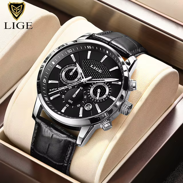 LIGE – montre de luxe pour hommes, montre de luxe en cuir, lumineuse, à la mode, pour affaires, spor