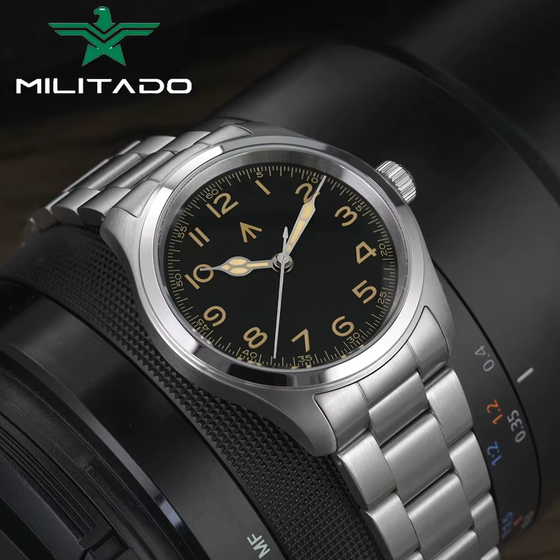 Militado ML08 montre à Quartz VH31 mouvement bande d'acier saphir cristal montre Vintage 10Bar étanc