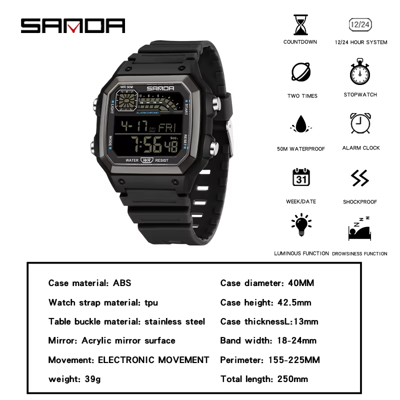 SANDA Sport de plein air chronographe électronique montre hommes montres multifonctions réveil Chron
