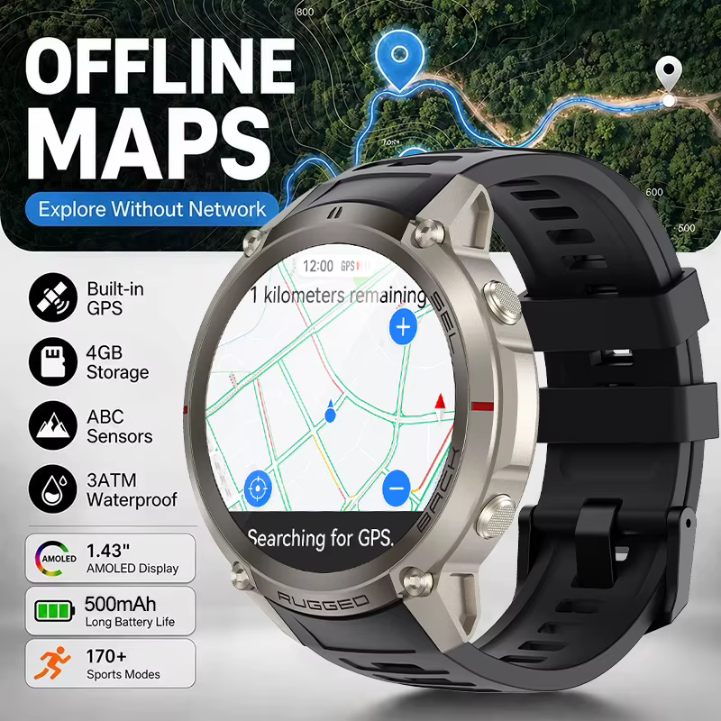 Montre intelligente GPS robuste pour le cyclisme d'aventure, montres militaires avec carte hors lign