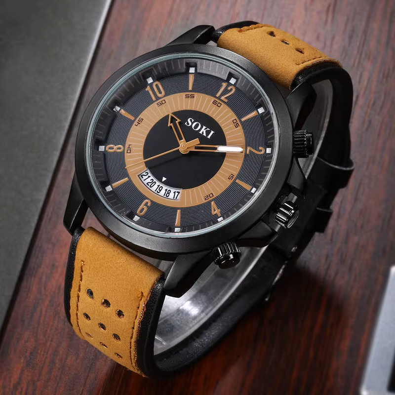 Montres-bracelets de sport avec bracelet en cuir pour hommes, montre à quartz militaire de l'armée,