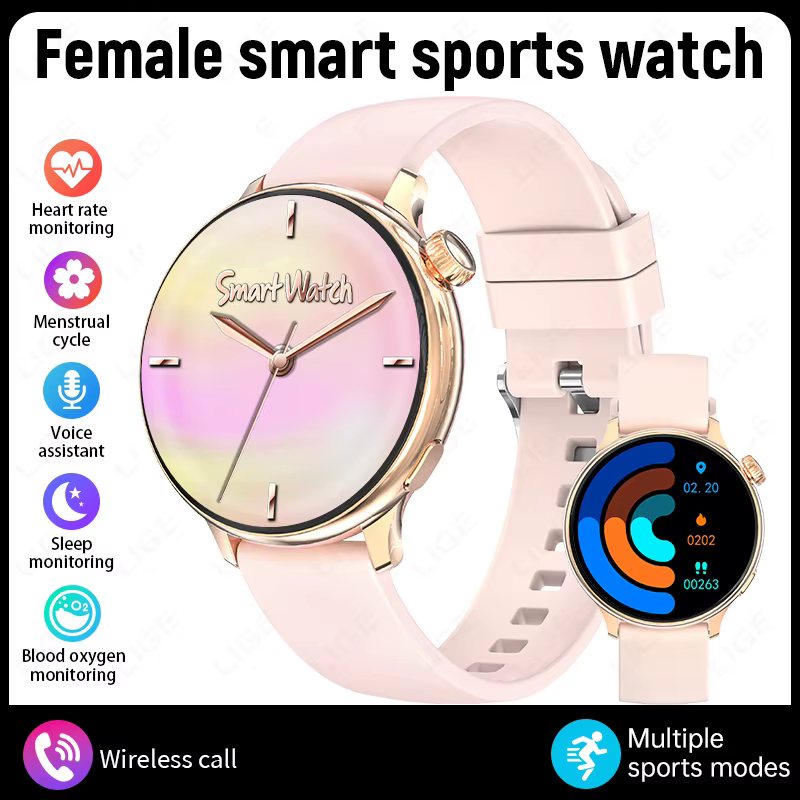 Montre connectée de luxe LIGE pour femmes, appels sans fil, moniteur de fréquence cardiaque et de so