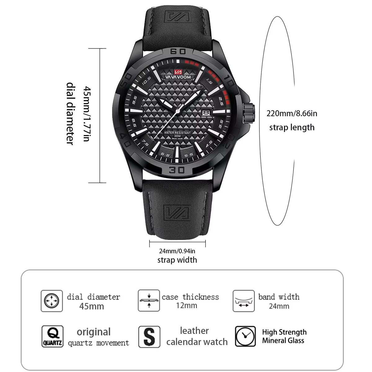 VA VA VOOM hommes Sport décontracté militaire Quartz calendrier montre-bracelet pour homme d'affaire