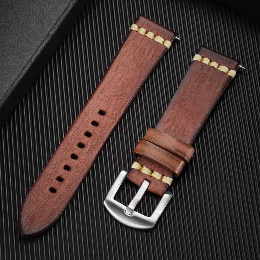 Bracelet de montre en cuir véritable vintage fait à la main, 18mm, 20mm, 22mm, 24mm, pour Seiko, pou