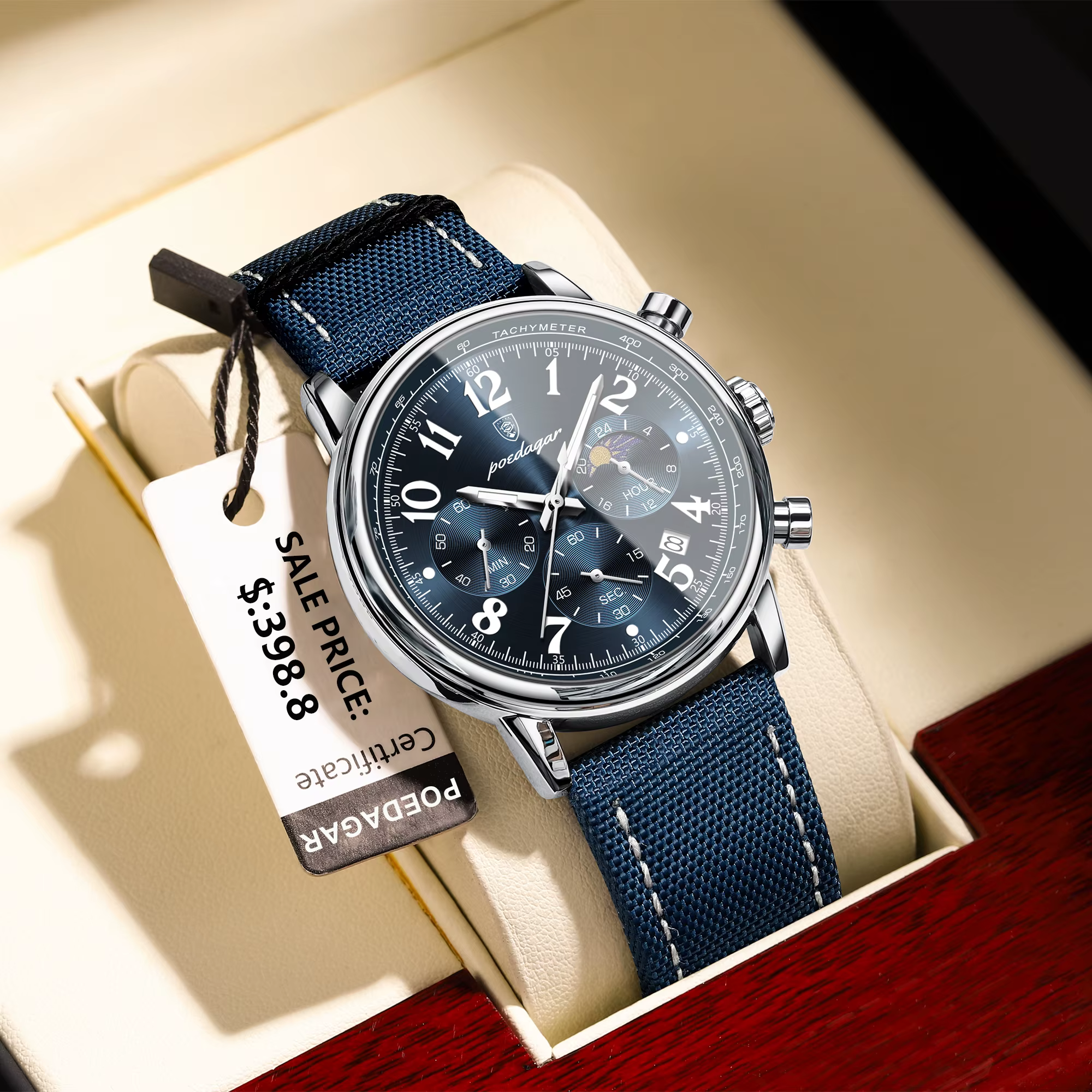 POEDAGAR luxe sport militaire hommes montre étanche lumineux chronographe Nylon cuir Date homme mont