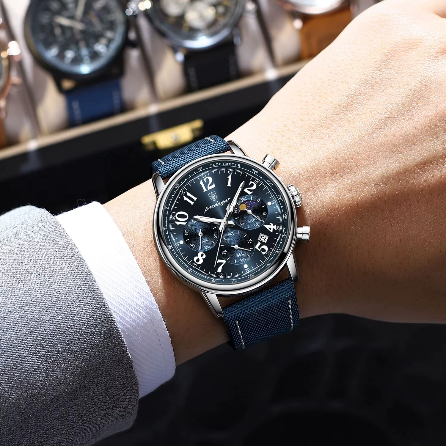 POEDAGAR luxe sport militaire hommes montre étanche lumineux chronographe Nylon cuir Date homme mont