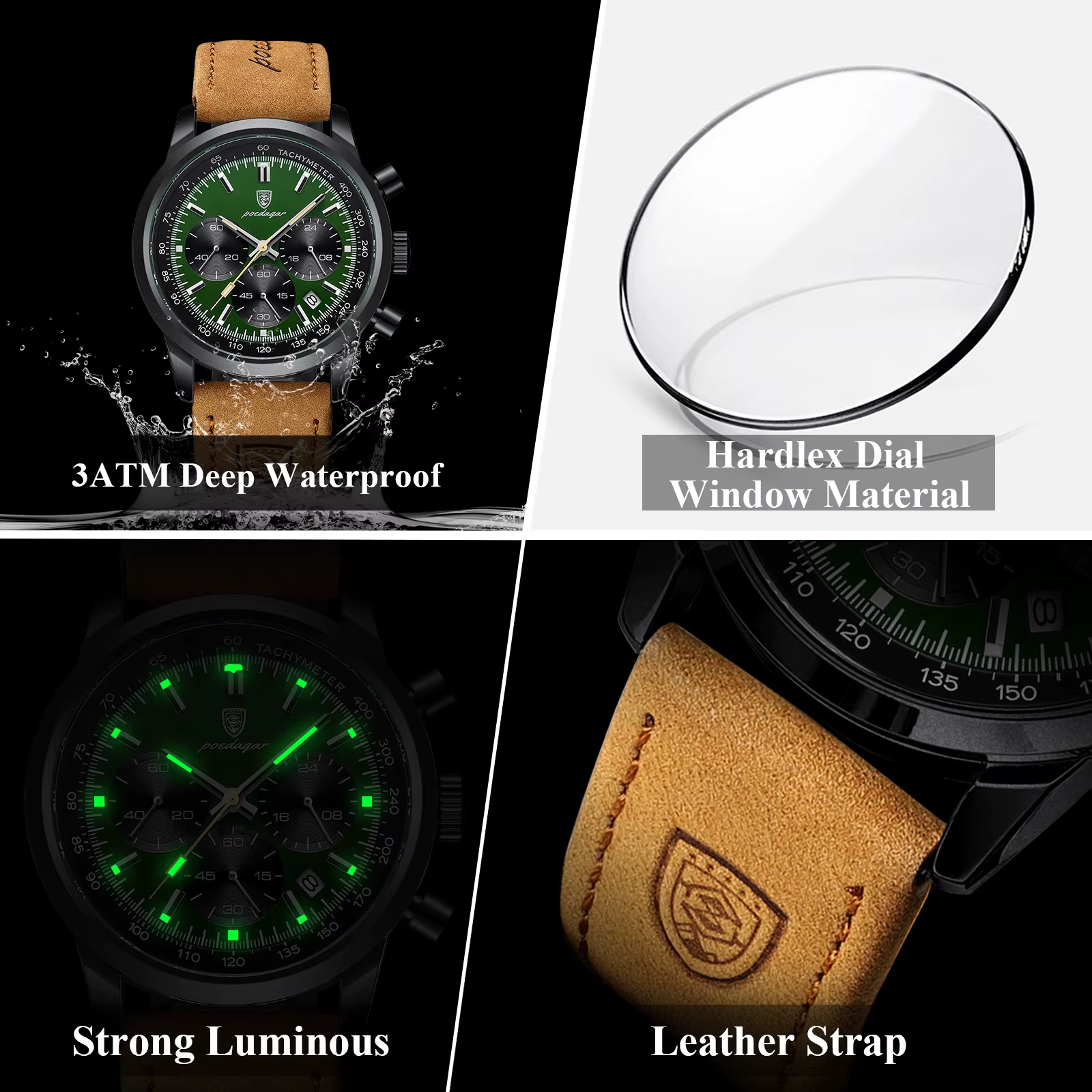 POEDAGAR mode Sport montre-bracelet pour hommes étanche lumineux chronographe militaire homme montre