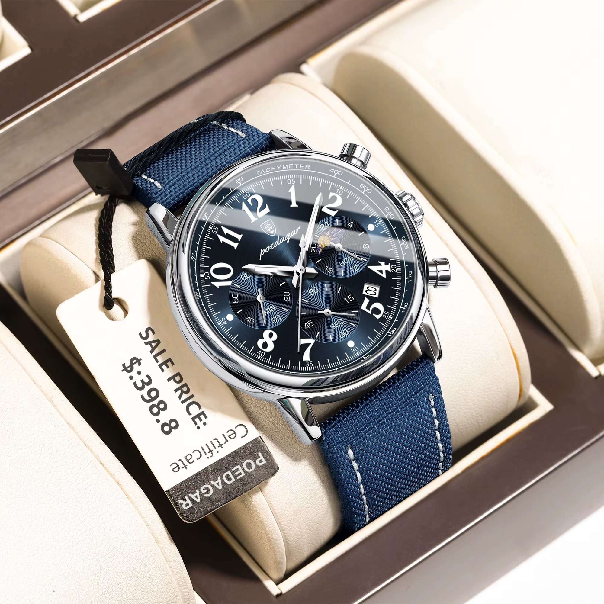 POEDAGAR luxe sport militaire hommes montre étanche lumineux chronographe Nylon cuir Date homme mont