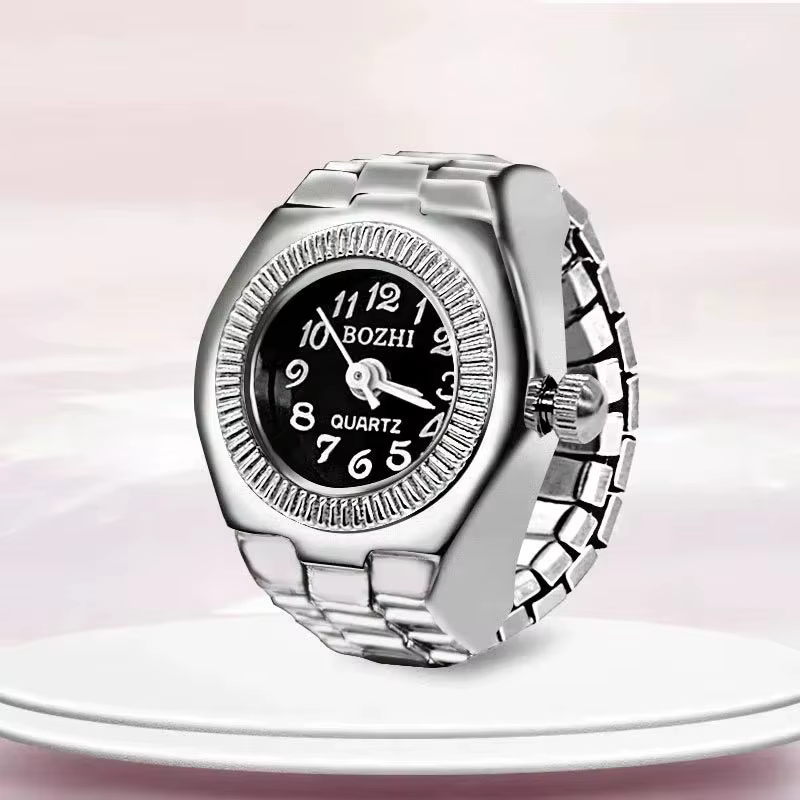 Vintage Punk montre à doigt Mini bracelet élastique alliage montres Couple anneaux bijoux horloge ré