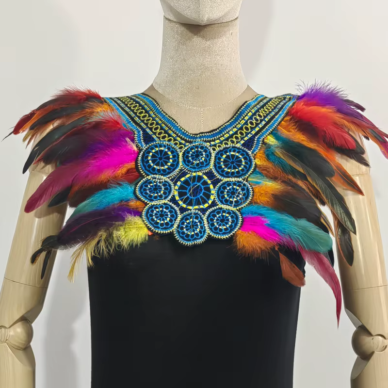 Costume de fête d'Halloween, col, écharpe, col et épaules gothiques en plumes, jeu de rôle de sorciè