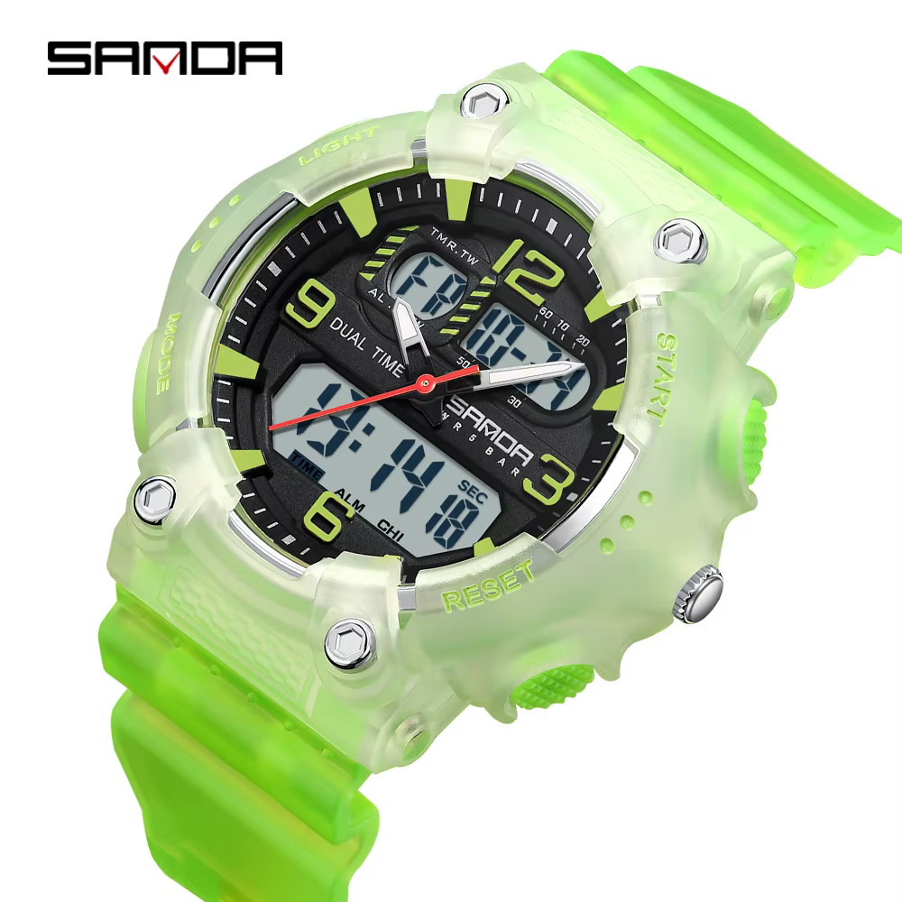 SANDA 6179 nouveau femmes Sport Quartz montre électronique double affichage multi fonctionnel LED ve