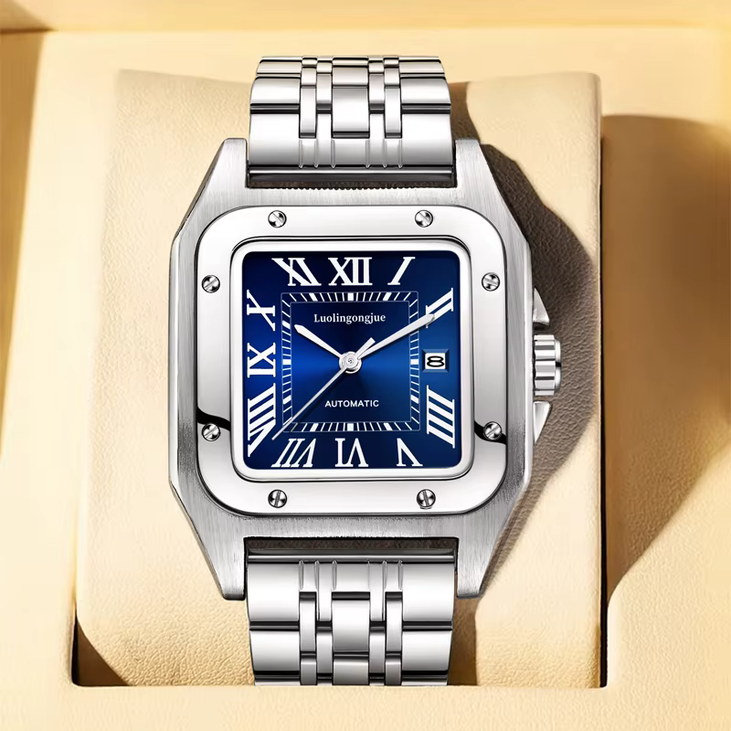 Montre mécanique automatique carrée de luxe haut de gamme pour hommes, avec fermoir papillon creux, 