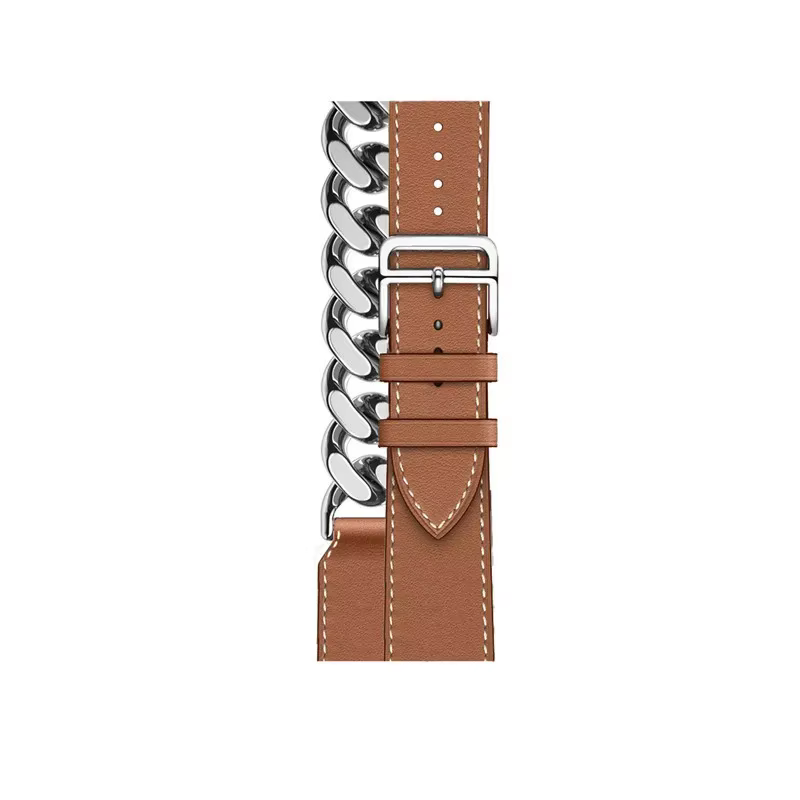 Bracelet en cuir véritable pour Apple Watch Ultra 2, bracelet double tour en métal pour iWatch 10, 9